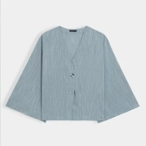 Powder Blue Wrap-Style Blouse — front