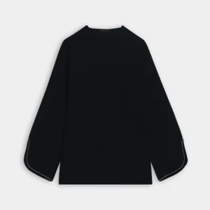 Midnight V-Neck Contrast-Stitch Blouse — front