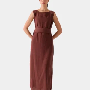 Cocoa Belted Sleeveless Maxi Dress — front