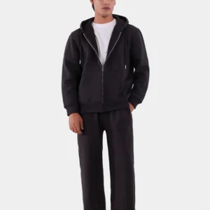 Onyx Black Zip-Up Hoodie — Tonal Look — front