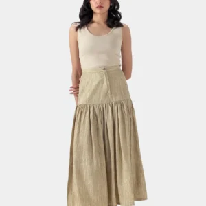 Natural Tiered Midi Skirt — front