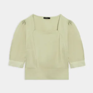 Pistachio Square-Neck Puff Sleeve Top — front