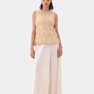 Peach Gathered Sleeveless Top — model